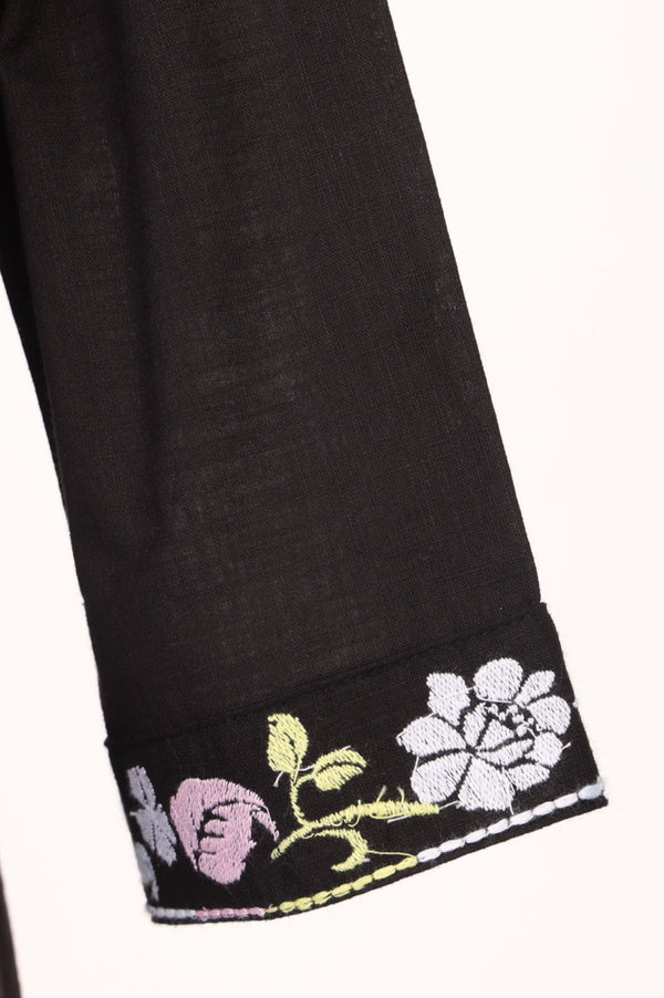 Black Thread Embroidered Pure Cotton Straight Kurta with Trousers Set