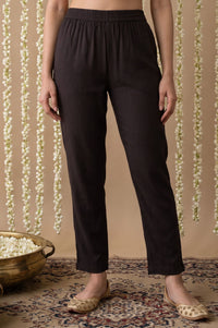 Black Thread Embroidered Pure Cotton Straight Kurta with Trousers Set