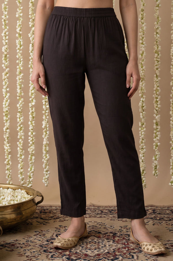 Black Thread Embroidered Pure Cotton Straight Kurta with Trousers Set