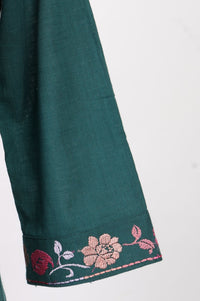 Teal Thread Embroidered Pure Cotton Straight Kurta with Trouser Set