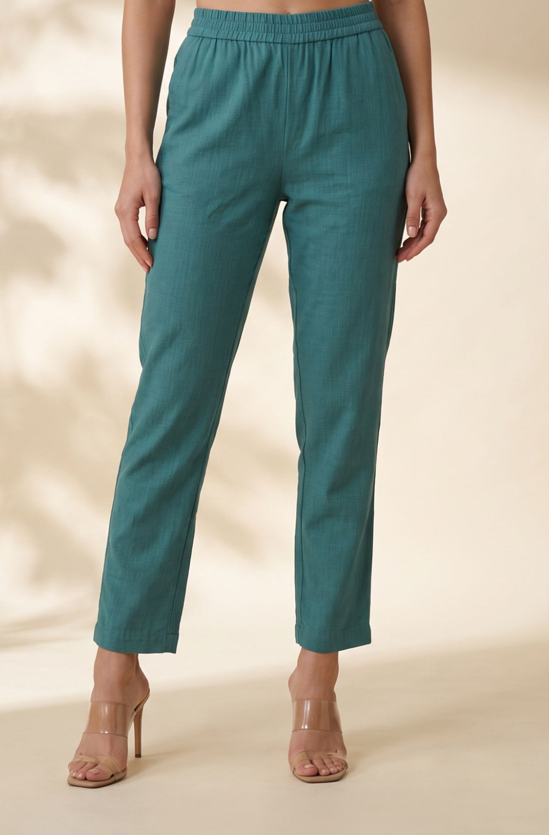 Teal Thread Embroidered Pure Cotton Straight Kurta with Trouser Set