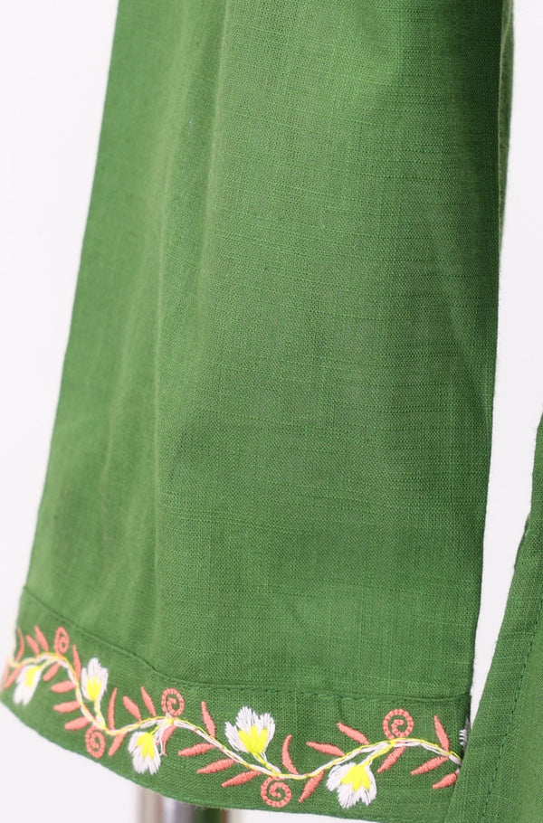 Green Embroidered Pure Cotton Flared Kurta with Trousers Set