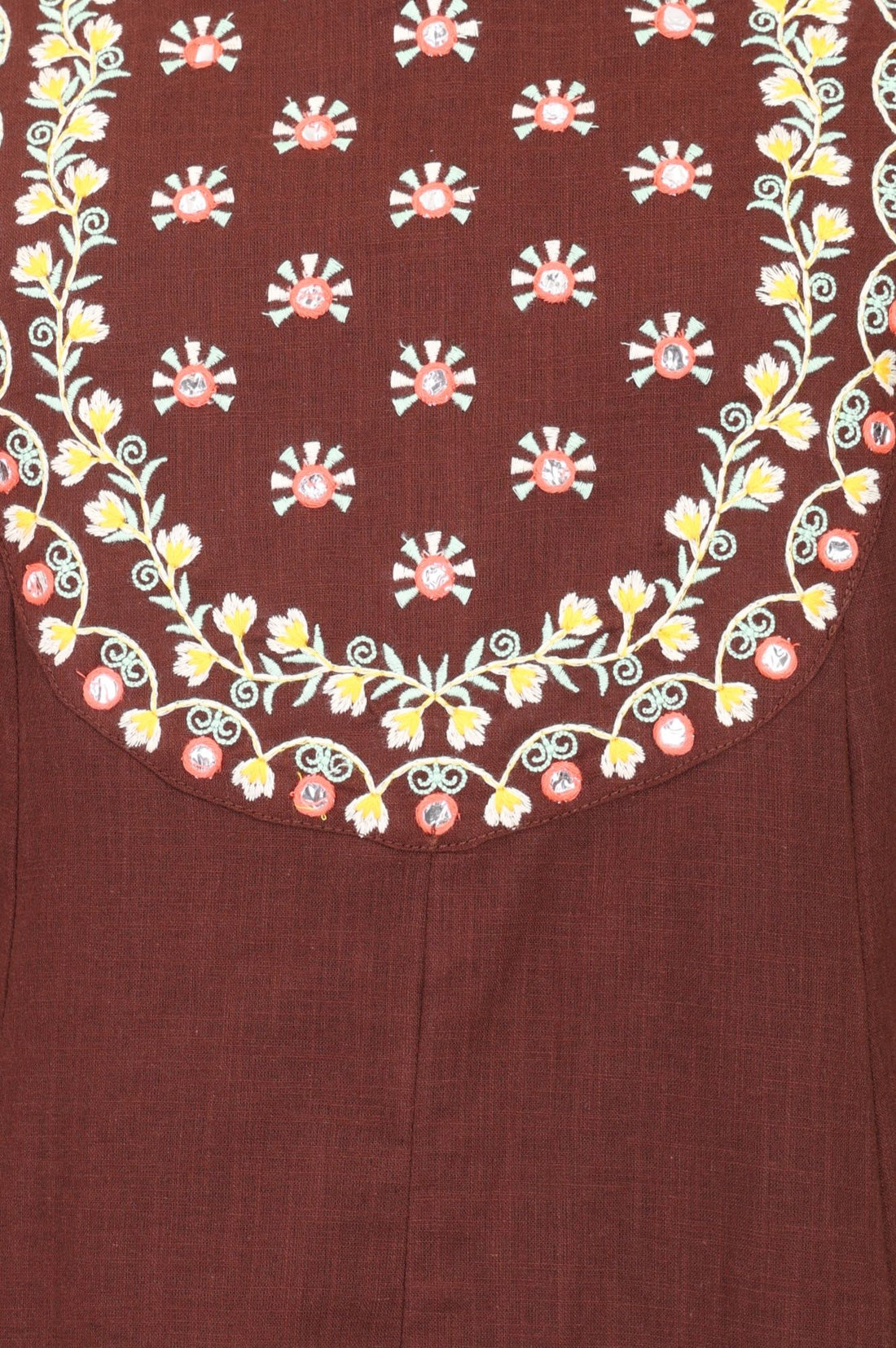 Coffee Brown Embroidered Pure Cotton A-line Kurta with Trousers Co-ord Set