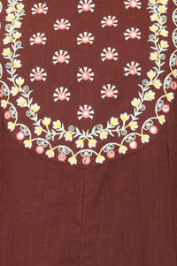 Coffee Brown Embroidered Pure Cotton A-line Kurta with Trousers Co-ord Set