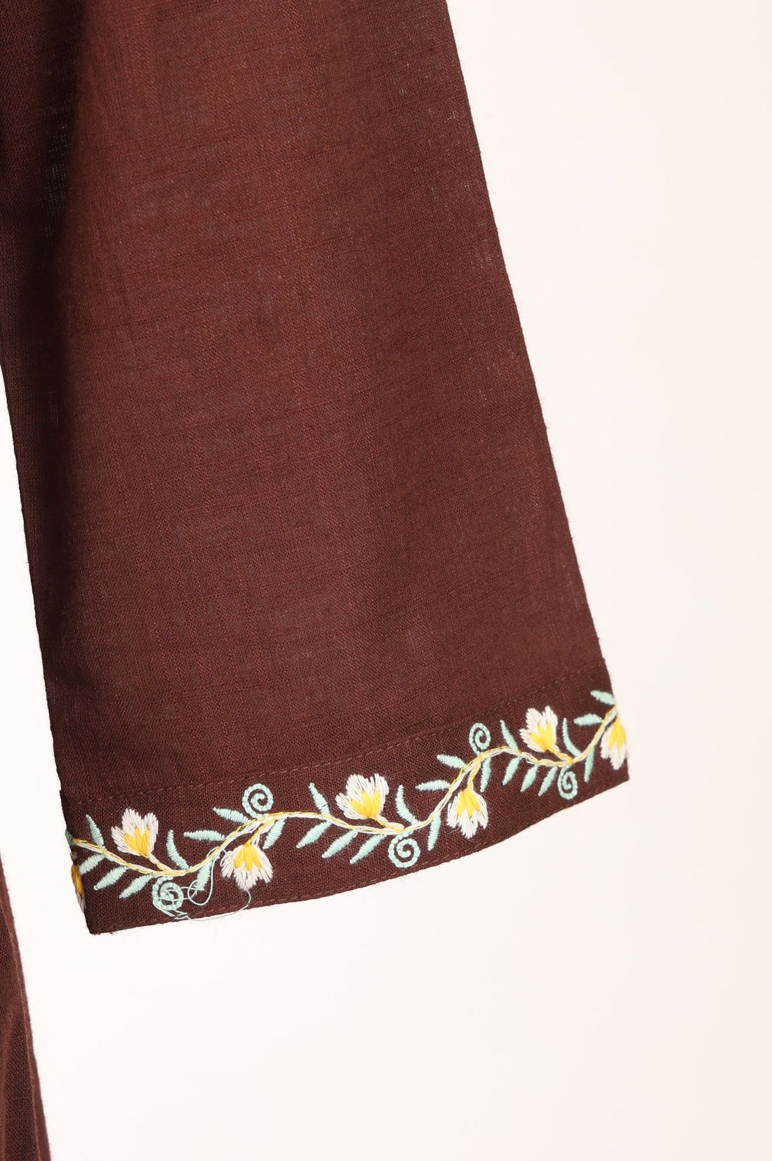 Coffee Brown Embroidered Pure Cotton A-line Kurta with Trousers Co-ord Set