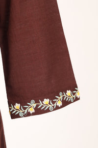 Coffee Brown Embroidered Pure Cotton A-line Kurta with Trousers Co-ord Set