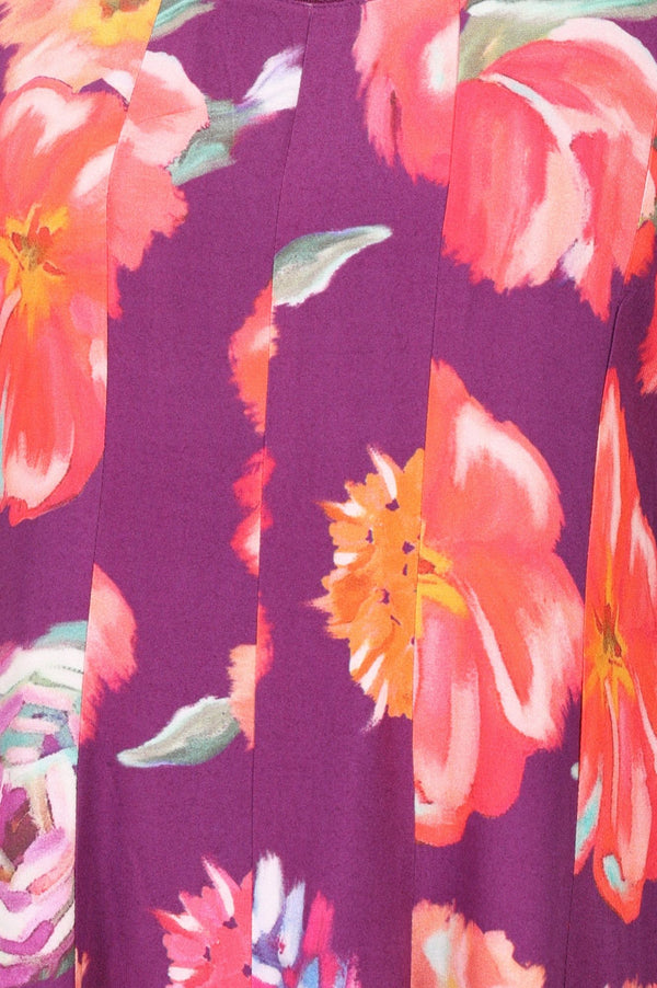 Purple Floral Printed Rayon Flared Kurta with Pants and Dupatta Set