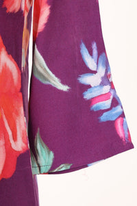 Purple Floral Printed Rayon Flared Kurta with Pants and Dupatta Set