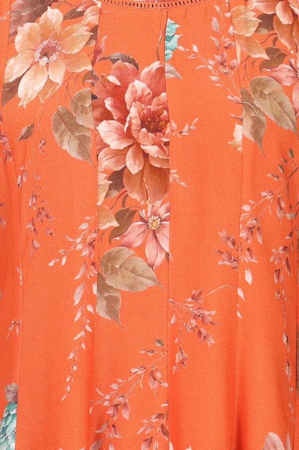 Orange Floral Printed Rayon Straight Kurta with Pant and Dupatta Set