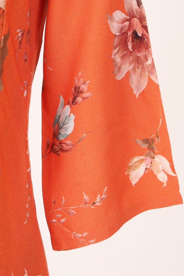 Orange Floral Printed Rayon Straight Kurta with Pant and Dupatta Set