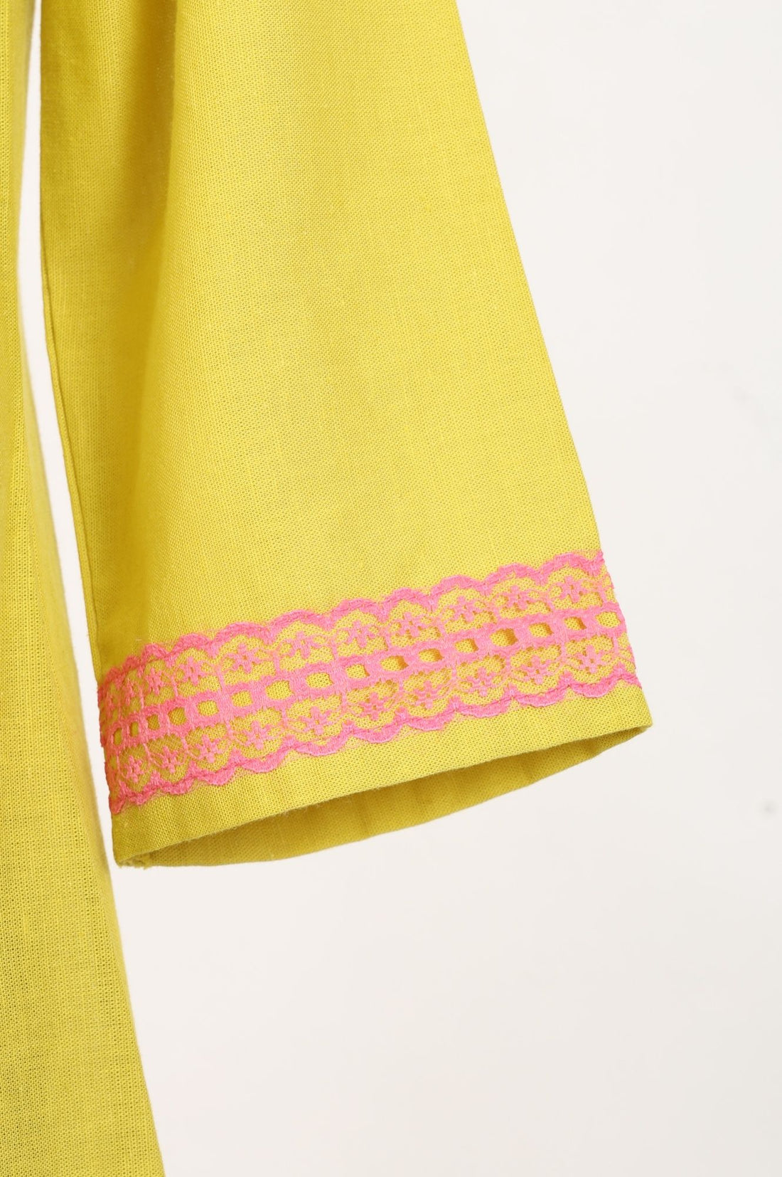 Yellow Thread Embroidered Cotton Flax A-line Kurta with Pants Set
