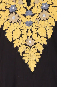 Black Embroidered Pure Cotton Flared Kurta with Trouser and Dupatta Set