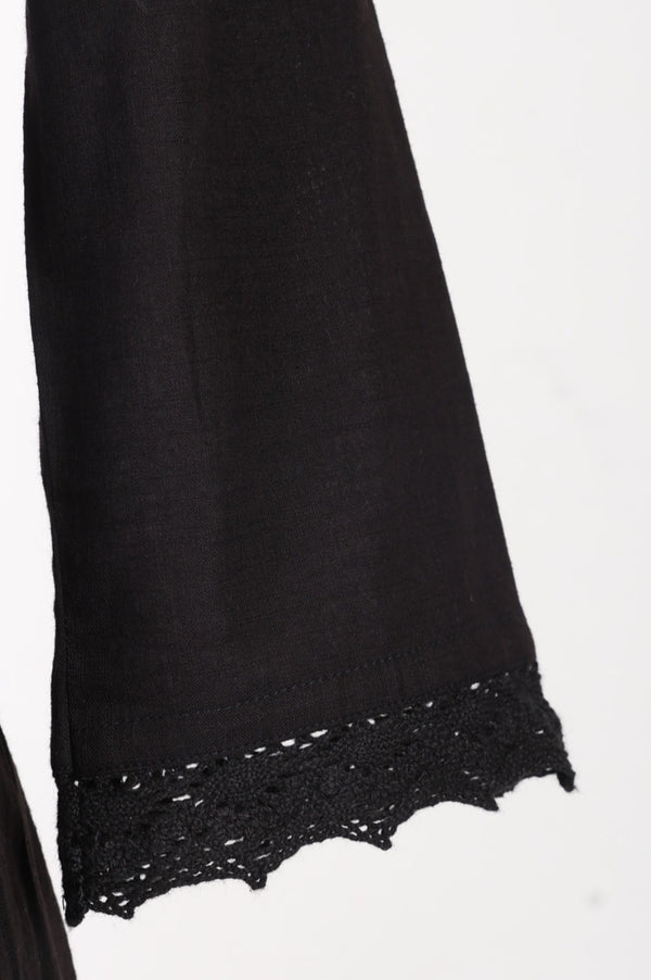 Black Embroidered Pure Cotton Flared Kurta with Trouser and Dupatta Set