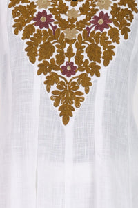 White Thread Embroidered Pure Cotton Flared Kurta with Trousers and Dupatta Set