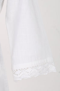 White Thread Embroidered Pure Cotton Flared Kurta with Trousers and Dupatta Set