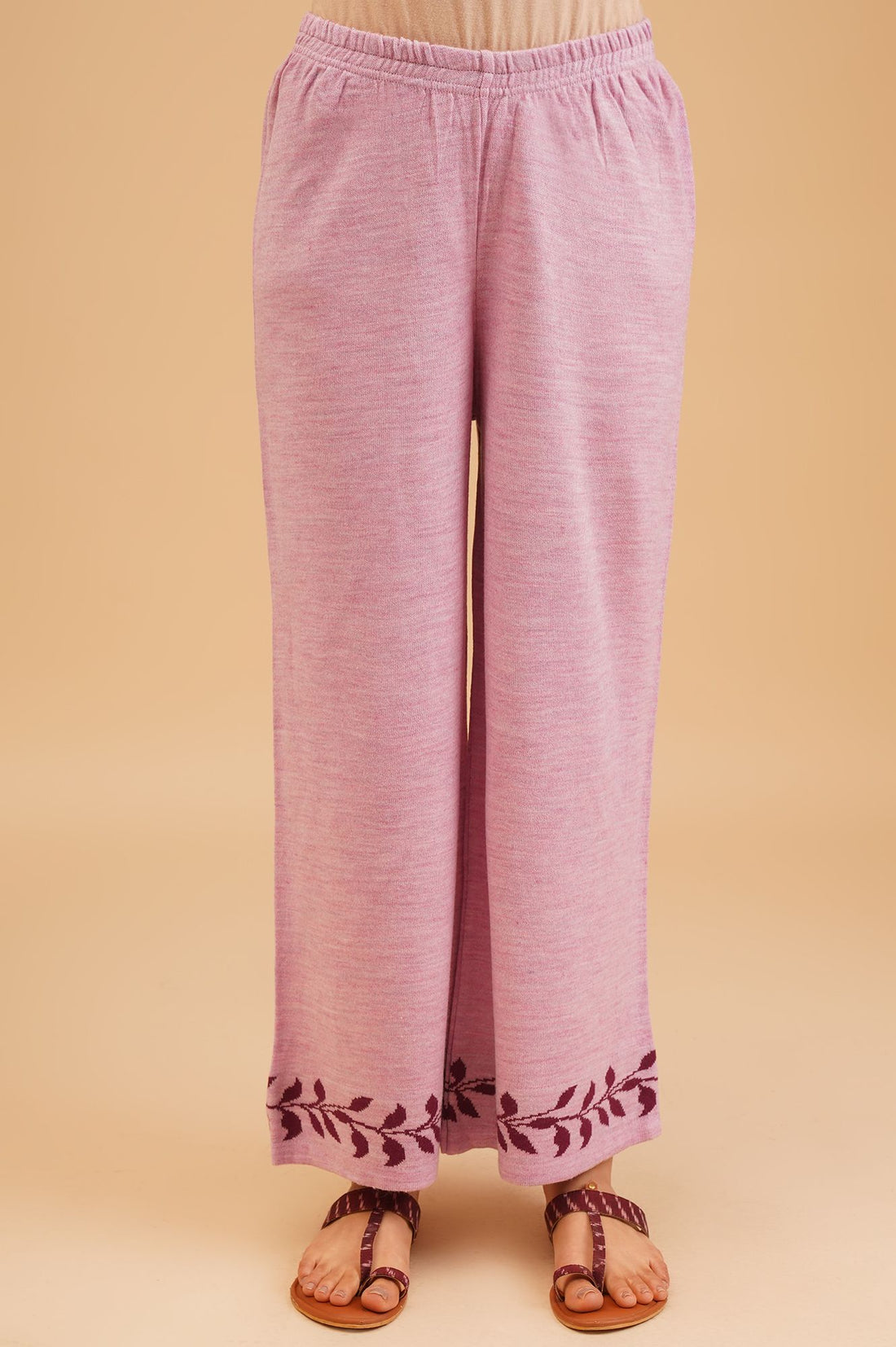Pink Botanical Printed Jacquard Acrylic Straight Winter Kurta with Palazzo Set