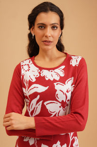 Red Acrylic Straight Winter Kurta with Palazzo Set