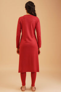 Red Acrylic Straight Winter Kurta with Palazzo Set