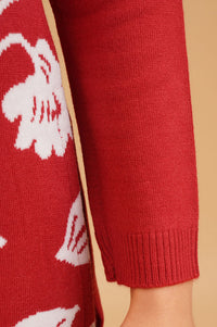 Red Acrylic Straight Winter Kurta with Palazzo Set