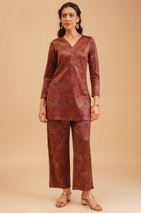 Maroon Jacquard Straight Winter Kurta with Palazzo Set