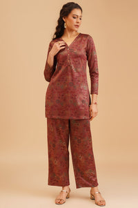 Maroon Jacquard Straight Winter Kurta with Palazzo Set