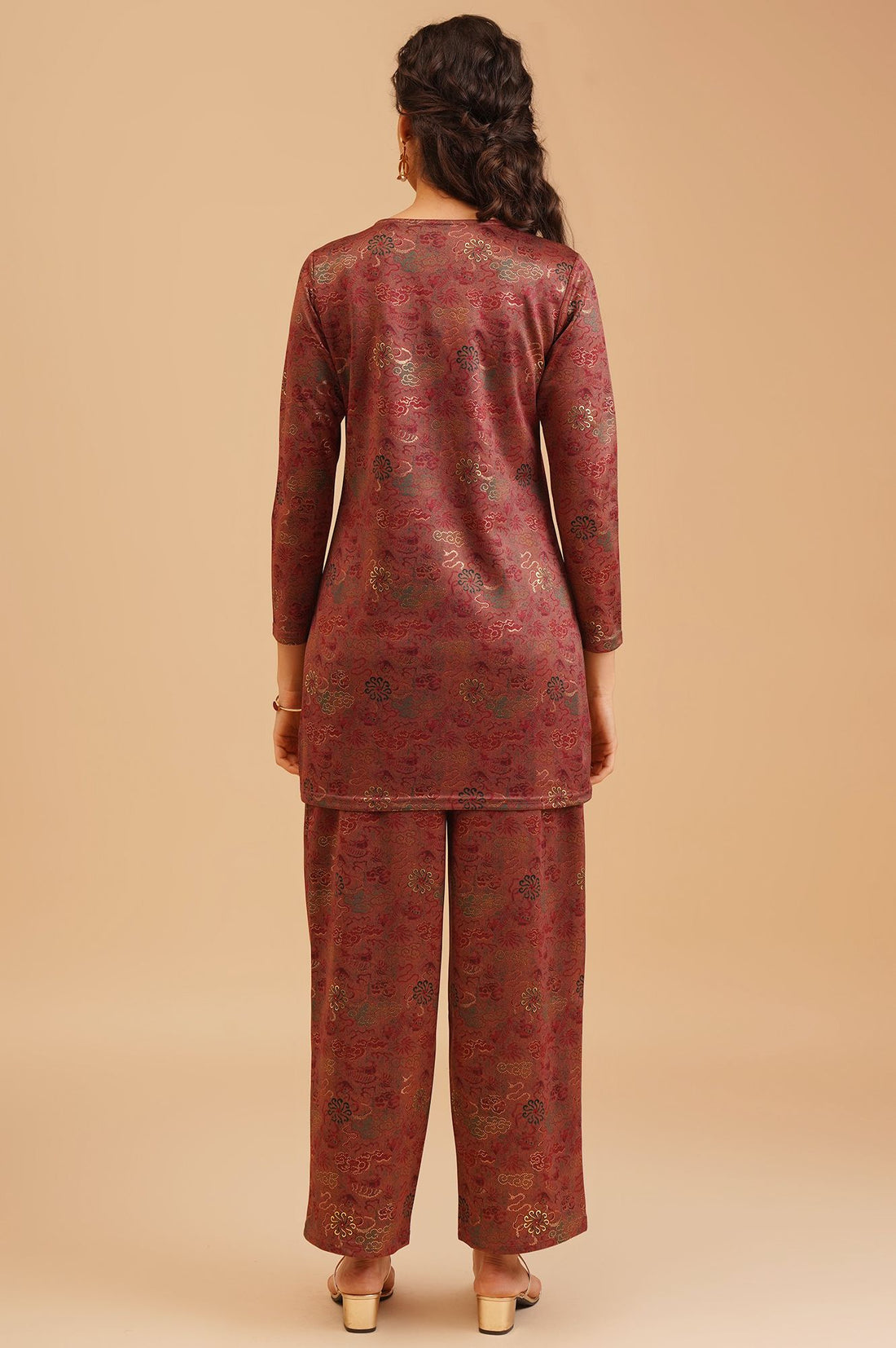Maroon Jacquard Straight Winter Kurta with Palazzo Set