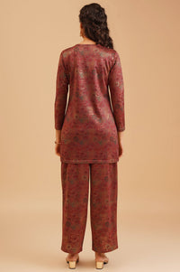 Maroon Jacquard Straight Winter Kurta with Palazzo Set