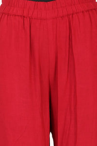 Red Floral Printed Lace Muslin Straight Kurta with Trousers and Dupatta Set