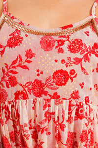 Red Floral Printed Georgette Sleeveless A-line Kurta with Sharara and Dupatta Set