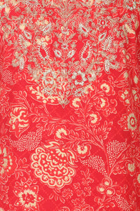 Red Floral Printed Embroidered Crepe Straight Kurta with Trousers Set