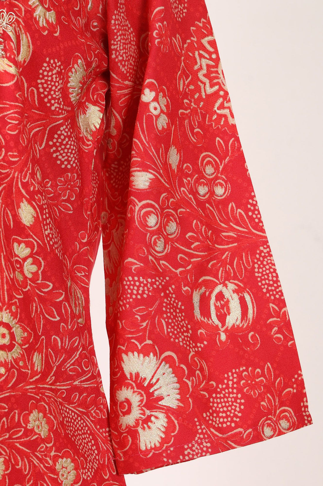 Red Floral Printed Embroidered Crepe Straight Kurta with Trousers Set