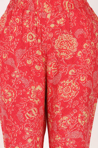 Red Floral Printed Embroidered Crepe Straight Kurta with Trousers Set