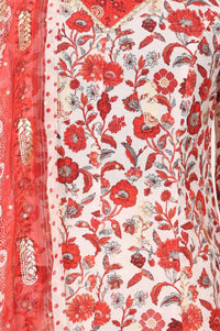 Off White Floral Print Straight Knee Length Kurta Palazzo &amp; Dupatta Set with Sequins