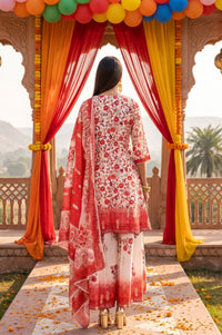 Off White Floral Print Straight Knee Length Kurta Palazzo &amp; Dupatta Set with Sequins