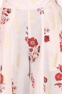 Off White Floral Print Straight Knee Length Kurta Palazzo &amp; Dupatta Set with Sequins