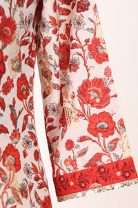 Off White Floral Print Straight Knee Length Kurta Palazzo &amp; Dupatta Set with Sequins