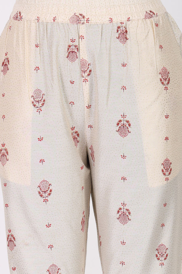 Off White Embroidered Straight Kurta with Trouser and Dupatta Set
