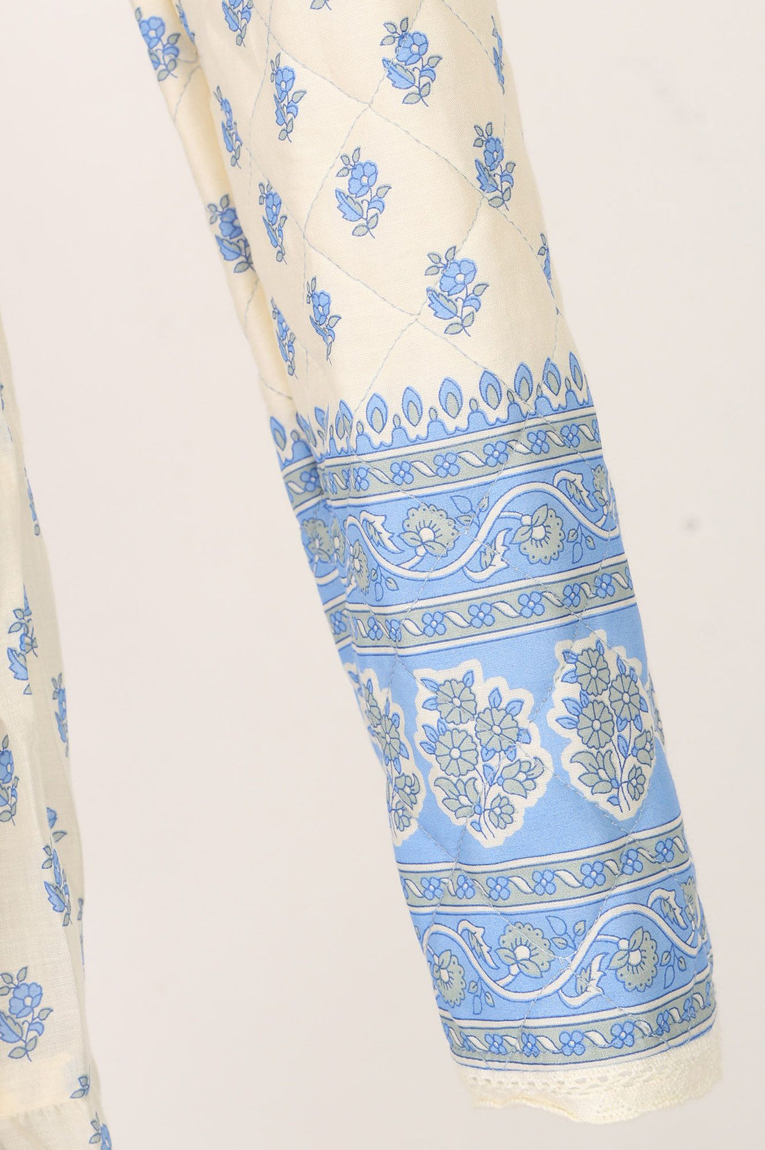 Off White Floral Printed Pure Cotton Flared Dress with Short Jacket