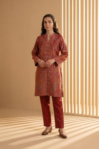 Maroon Jacquard Zari Paisley Printed Straight Winter Kurta with Palazzo Set