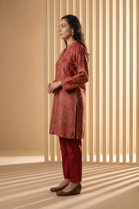 Maroon Jacquard Zari Paisley Printed Straight Winter Kurta with Palazzo Set