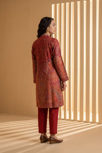 Maroon Jacquard Zari Paisley Printed Straight Winter Kurta with Palazzo Set