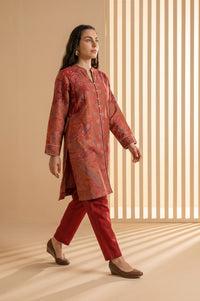 Maroon Jacquard Zari Paisley Printed Straight Winter Kurta with Palazzo Set