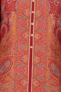 Maroon Jacquard Zari Paisley Printed Straight Winter Kurta with Palazzo Set