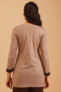 Beige Thread Embroidered Acrylic Straight Winter Top with Palazzo Set