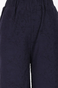 Navy Blue Velvet Texture Straight Winter Kurti with Palazzo Set