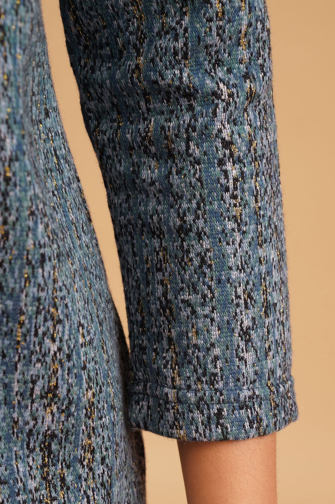 Blue Textured Jacquard Straight Winter Kurta with Palazzo Set