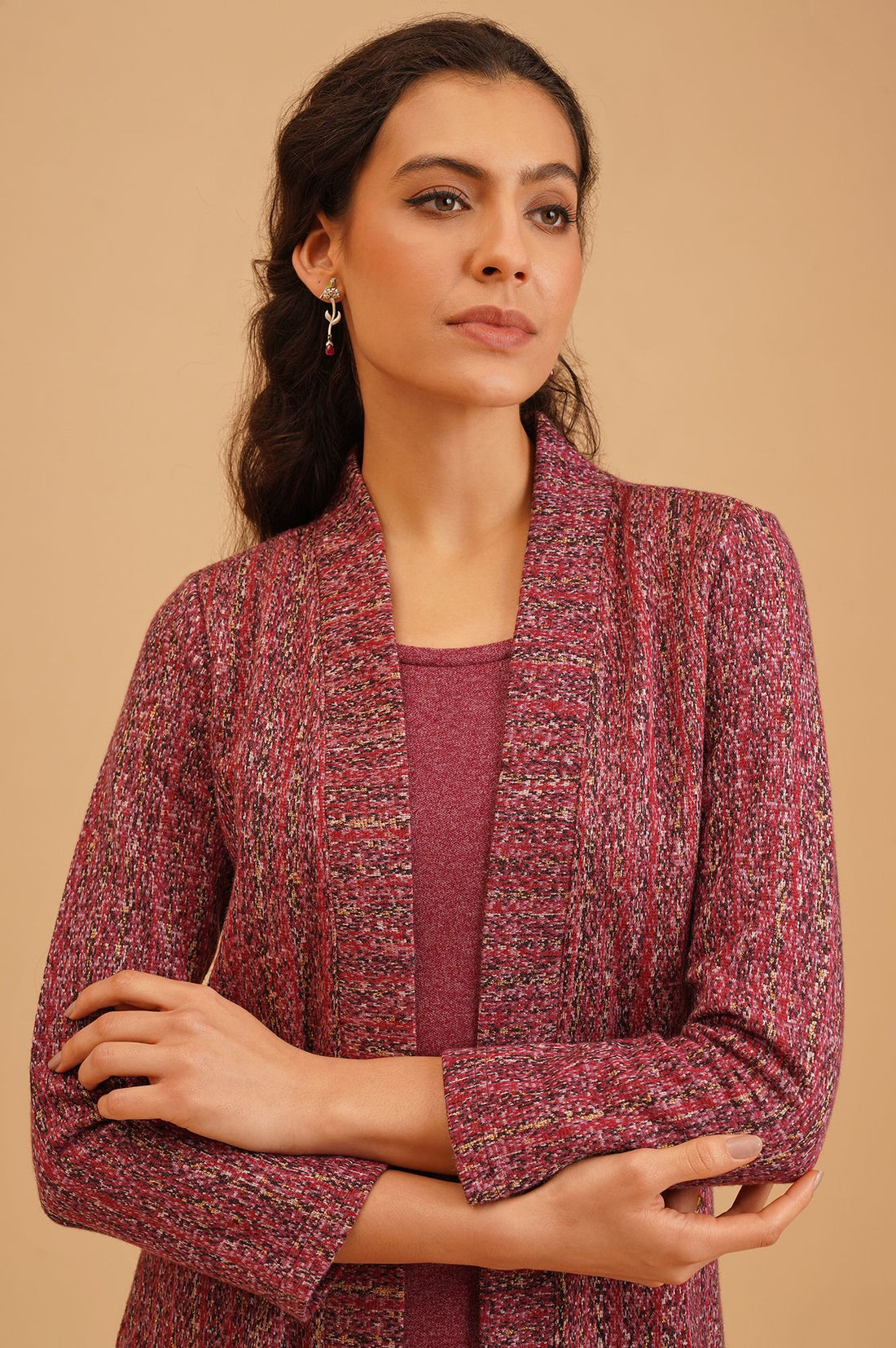 Burgundy Jacquard Straight Winter Kurta with Palazzo Set