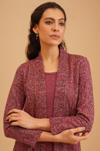 Burgundy Jacquard Straight Winter Kurta with Palazzo Set