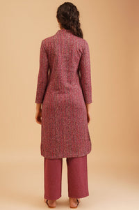 Burgundy Jacquard Straight Winter Kurta with Palazzo Set