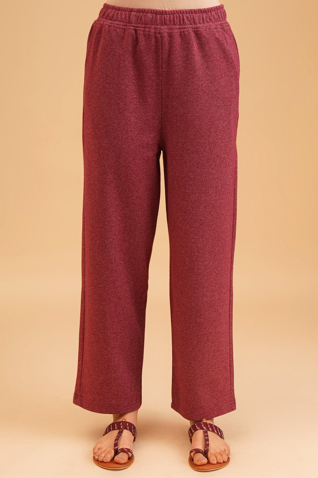 Burgundy Jacquard Straight Winter Kurta with Palazzo Set